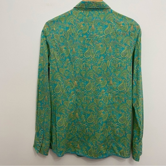 Tin Haul blouse summer spring 100% cotton light snap button down shirt green - Picture 4 of 15